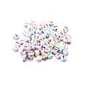 Flat round white acrylic beads with colorful letter T print for DIY jewelry making - Style T / 7mm (100 Pieces/Pack)