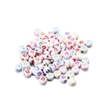Macro shot of white acrylic round beads with colorful printed letter U for DIY jewelry - Style U / 7mm (100 Pieces/Pack)