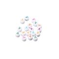Macro view of white acrylic round beads with colorful printed letter V for DIY jewelry - Style V / 7mm (100 Pieces/Pack)