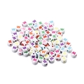 Macro shot of white acrylic round beads with colorful printed letter W for DIY jewelry - Style W / 7mm (100 Pieces/Pack)