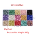 Draufsicht auf 15-farbiges Glassplitter-Set in 300g Box für DIY-Bastelarbeiten und Deko - Box/Ca. 360g / Verschiedene Farben