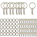 Antique bronze DIY keychain set with flat rings, jump rings and eye pins on white base - 20 Key Rings + 100 Jump Rings + 100 Eye Pins (73g) / Antique Bronze (1370)