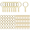 DIY keychain making kit with gold-plated rings, jump rings and eye pins set - 20 Key Rings + 100 Jump Rings + 100 Eye Pins (73g) / Gold (1370)