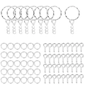 Kit porte-clés argenté avec anneaux brisés, anneaux de jonction et pitons pour DIY - 1371 Ensemble (KT0076) / 10 Anneaux de Clés + 50 Anneaux de Jonction + 50 Pitons / Argent