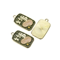 Enamel lucky peanut charm in dark green finish with golden good luck inscription - 17*30mm (Pack of 5) / Good Things Happen