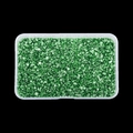 Macro shot of irregular green crystal stones for DIY crafts in a clear plastic container - Green