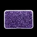 Detail view of irregular dark purple metallic crushed glass stones in a clear plastic box - Light Blue