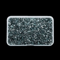 Detail view of irregular dark grey metallic glass crushed stones in a transparent storage box - Metallic Blue