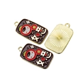 Enamel alloy rectangular charm with Japanese Daruma pattern and golden sunburst back - Persimmon