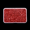 Detailed view of red metallic irregular glass stones in a plastic storage box for nail art - Red