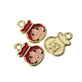 Lucky red enamel fortune bag pendant with pink flower and peace character engraving - Red (Fortune)