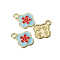 Blue alloy flower charm pendant with red petal detail and golden metallic finish - Blue (Good Things)