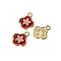 Three-piece alloy flower charms with red enamel and gold-plated lucky character backings - Red (Good Things)