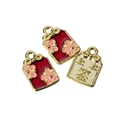 Enamel lucky cat charm with red cherry blossom and golden fortune tag pendant - Red (Lucky Lot)