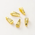 Close-up of 14K gold plated pendant clasps with beaded edges for jewelry making - 3x7.5mm (50 Pieces/Pack) / 18K Color-preserving Genuine Gold
