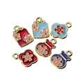 Set of 6 alloy enamel charms with lucky patterns including fortune bag and flower motifs - Random Mixed Colors 2