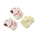 Golden alloy Maneki Neko lucky cat pendants with white enamel finish and Daji inscription - Great Fortune White (Lucky Cat)