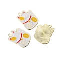 Golden Maneki Neko charm with white enamel and lucky Kanji symbols for DIY jewelry - Fortune White (Lucky Cat)