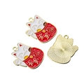 Maneki Neko lucky cat alloy pendant with gold plating and white red enamel finish - Abundance Red (Lucky Cat)