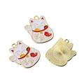 Three-piece gold-plated lucky cat alloy charms with white enamel and fish motif - Abundance White (Lucky Cat)