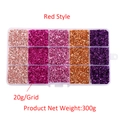 Roter DIY-Glasbruch-Set mit 15 Fächern für Kunsthandwerk und Harzdekorationen - Box/Ca. 360g / Rot-Rosa Palette