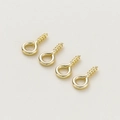 Macro shot of four gold-plated eyelet screw pins for DIY jewelry making and pendants - 50 Pcs (4x8mm / Hole 2mm) / 14K Gold