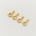 Detailed view of four gold-plated screw eye pins for jewelry making and DIY pendants - 50 Pcs (4x8mm / Hole 2mm) / 18K Gold