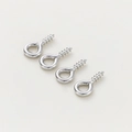 Close-up of four silver screw eye pins for jewelry making on a grey background - White Gold