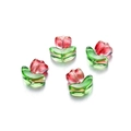 DIY glass tulip beads with red petals and green leaves featuring sparkling gold glitter - 10 Flowers + 10 Leaves / 3D Gold Dust Red