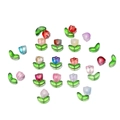 Colorful glass tulip flower beads and green leaf charms for DIY jewelry making - Mixed