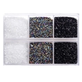 Dreifarbige Glassplitter in einer 6-Gitter-Box für DIY-Harz und Nagelkunstdekoration - Schwarz & Weiß
