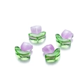 Macro shot of purple glass tulip beads with green leaf base and vertical thru-hole - Flat Purple
