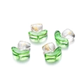 Macro detail of glass tulip flower beads with gold foil inside and green leaf base - Flat Gold Foil White