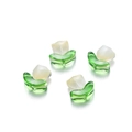 Close-up of four tulip-shaped glass beads for DIY jewelry with white and green petals - Flat Yellow