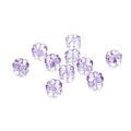 Vista detallada de cuentas de vidrio de 10mm en forma de trébol morado para bisutería - Púrpura Transparente