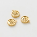 Close-up of three 18K gold plated Fu charms with embossed Chinese characters for jewelry DIY - 8mm (Pack of 5) / 18K Gold Lucky Fu Tag