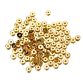 Close-up of golden flat round beads with center hole for DIY jewelry making and crafts - Cylinder (1) / 100pcs Pack / Gold