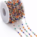 Detailed shot of multi-color crystal cube beads on gold chain for DIY jewelry making - Mixed Colored (KC Gold Chain)