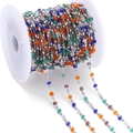 Colorful cube crystal beads and silver metal round beads chain on white spool for DIY jewelry - Mixed Colored (Rhodium Chain)
