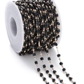 Detailed view of handmade beaded chain with black cubic beads and gold round beads - Black (KC Gold Chain)
