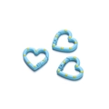 Detail of sky blue heart-shaped metal spring buckles with yellow polka dots for DIY jewelry - 5 Pieces/Pack (24.7x25.8mm) / Blue