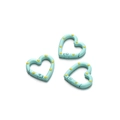 Detail view of heart-shaped spring rings in mint green with yellow polka dot patterns - 5 Pieces/Pack (24.7x25.8mm) / Lake Green
