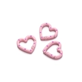 Detailed close-up of pink heart-shaped spring buckles with purple polka dots for DIY jewelry - 5 Pieces/Pack (24.7x25.8mm) / Pink