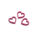 Macro detail of heart-shaped spring rings with pink enamel and yellow dot patterns - 5 Pieces/Pack (24.7x25.8mm) / Rose Red