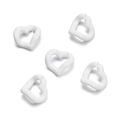 Detail of five white heart-shaped silicone knitting stitch markers on a white background - 5 Pieces/Pack (19x20.5mm) / White