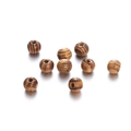Macro detail of natural maple wood beads with dark stripes and pre-drilled holes for DIY - 12mm