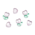 Dettaglio di perle a cuore tulipano rosa e ciondoli a foglia in vetro per gioielli fai da te - 10 Perle a Cuore + 10 Perle a Foglia / Rosa Cuore