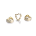 Close-up of three gold heart-shaped hollow spacer beads with side holes for DIY jewelry - 50 Pieces/Pack (Approx. 8.5g) / Gold Color Heart Shape