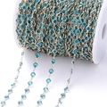 Detail van 1 meter vergulde koperen ketting met blauwe zirkonia voor DIY-sieradenprojecten - Pakket van 1 Meter (6.8mm) / KC Goud Ketting Meerblauw Zirconia