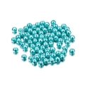 Close-up of 4mm light blue glass imitation pearls with glossy finish and center holes - 4mm (~10g, 100 Pieces/Pack) / Lake Blue
